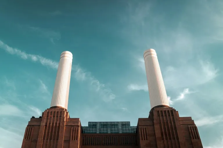 Battersea Power Station and its white chimneys