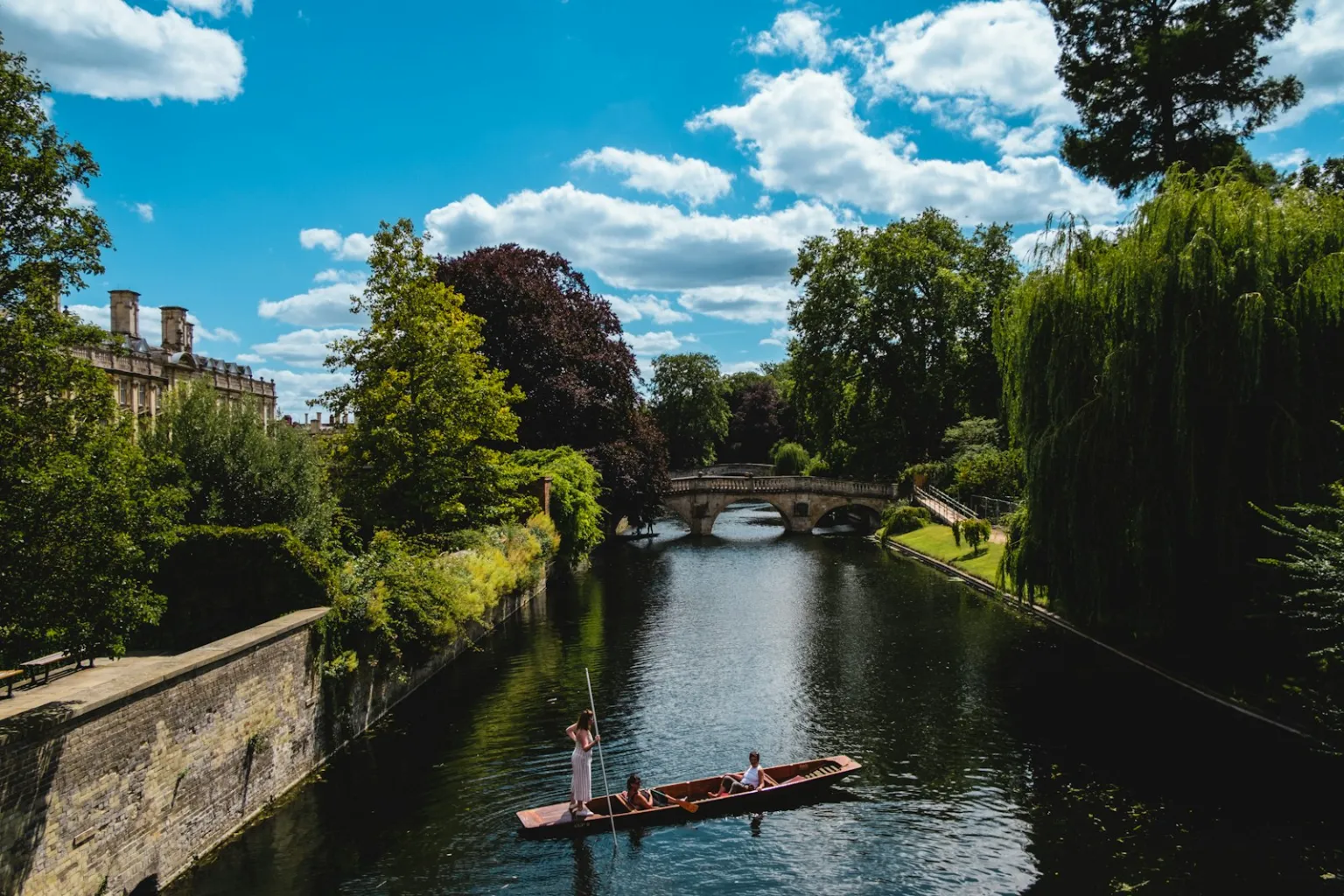 A punt on the River Cam in Cambridge on a summer day