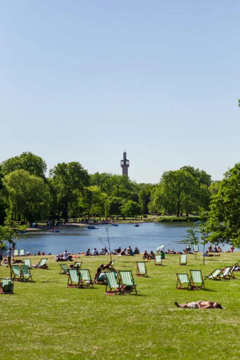Deckchairs beside the lake in Regent's Park
