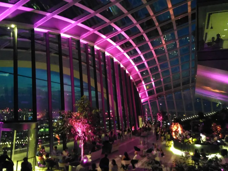 Sky Garden at the top of 20 Fenchurch Street in the City of London, seen in the evening